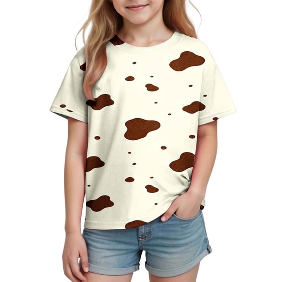 Smupbvky Kids Boys Girls Short Sleeve T Shirt Brown Cow Print Toddler Outfit Cute Crew Neck Summer Casual Tee Tops (5-6 Years, Multicolor)