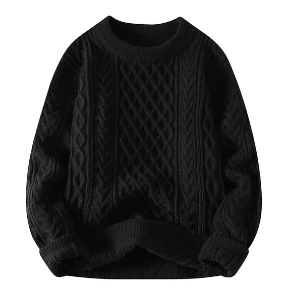 Smupbvky Mens Cable Knit Sweater Crew Neck Long Sleeve Pullover Top Solid Casual Fall Winter Knitwear for Everyday (3XL, Black)
