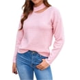 thumbnail image 1 of Smupbvky Mock Neck Sweater for Women Front Cuts Drop Shoulder Pullover Trendy Winter Cute Cuffed Long Sleeve Tops (XL, Pink), 1 of 8
