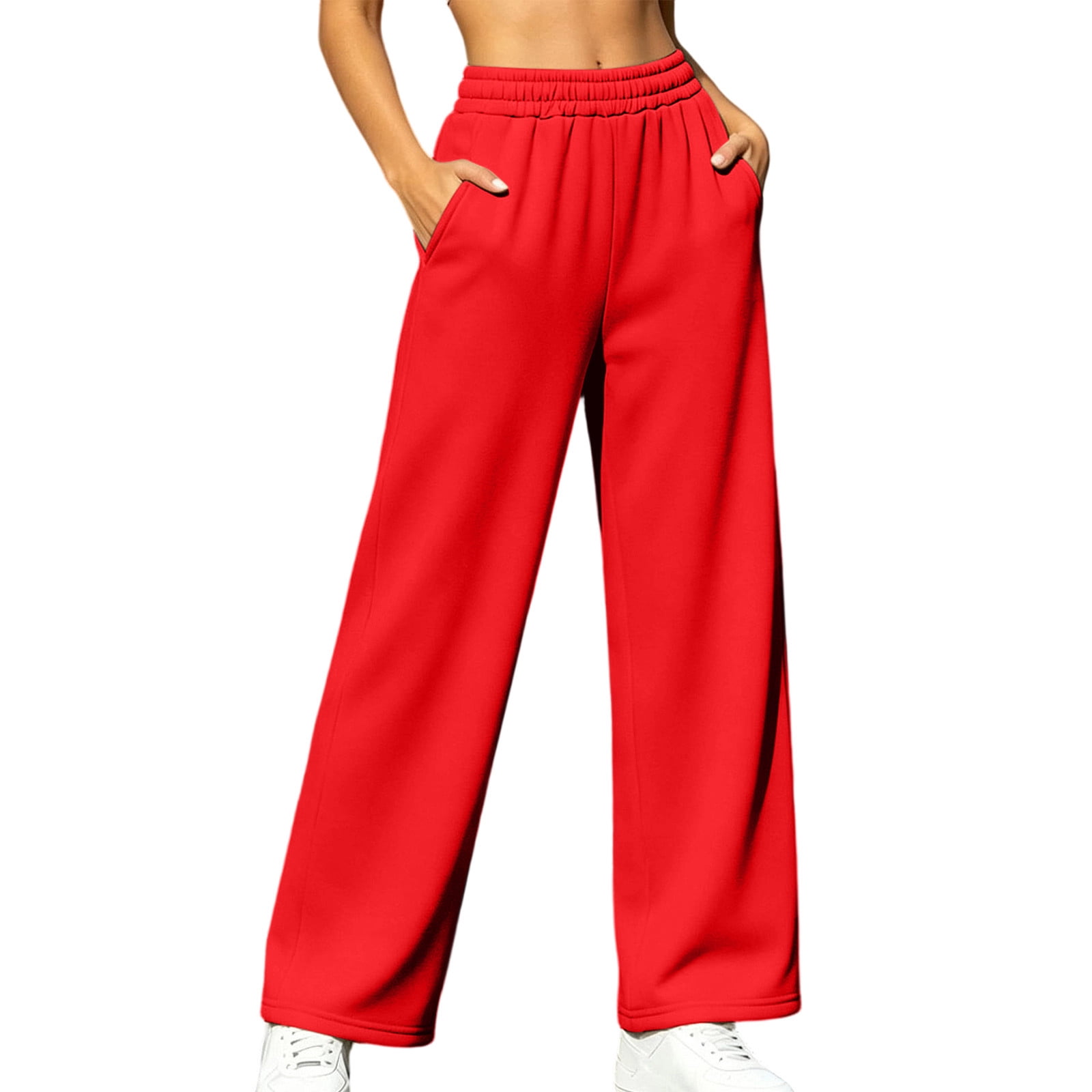 Smupbvky Solid Color Sweatpants for Women Fleece Elastic Drawstring ...
