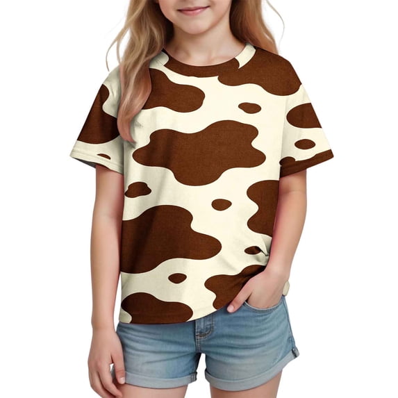 Smupbvky Toddler Boys Girls Cow Print T Shirt Short Sleeve Crew Neck Tops Casual Soft Cute Summer Tee Loose Fit (5-6 Years, Multicolor)