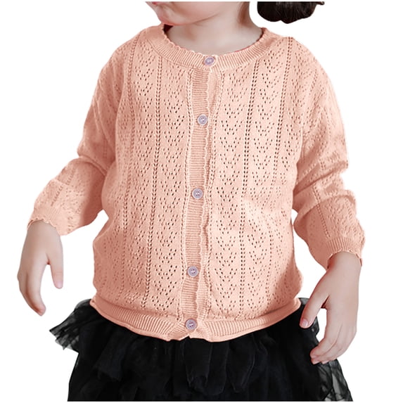 Smupbvky Toddler Girl Cardigan Sweater Lightweight Pointelle Button Up Tops Pullover School Cute Cozy Knit Jacket (6 Years, Pink)