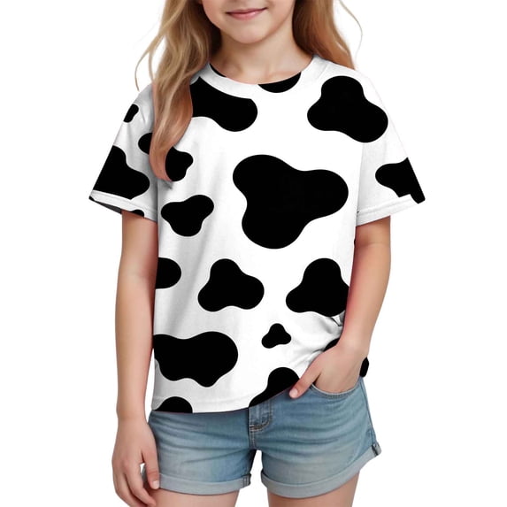 Smupbvky Toddler Kids Short Sleeve T Shirts Boy Girl Black and White Cow Print Tops Cute Crew Neck Summer Casual Tee (3-4 Years, Multicolor)