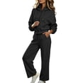 thumbnail image 1 of Smupbvky Women 2 Piece Hoodie Set Exposed Seams Long Sleeve Top Drawstring Wide Leg Pants Tracksuit Fitted Casual Outfits (XL, Black), 1 of 6