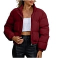 thumbnail image 1 of Smupbvky Women Cropped Puffer Jacket Lightweight Quilted Zipper Coat Stand Collar Winter Warm Bubble Outerwear (L, Wine), 1 of 7
