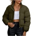 thumbnail image 1 of Smupbvky Women Cropped Puffer Jacket Lightweight Quilted Zipper Coat Stand Collar Winter Warm Bubble Outerwear (M, Army Green), 1 of 7