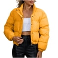 thumbnail image 1 of Smupbvky Women Cropped Puffer Jacket Lightweight Quilted Zipper Coat Stand Collar Winter Warm Bubble Outerwear (XL, Yellow), 1 of 7