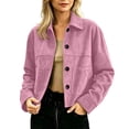 thumbnail image 1 of Smupbvky Women Faux Suede Jackets Collared Button Up Crop Shackets Long Sleeve Dressy Casual Outerwear Tops with Pockets (L, Pink), 1 of 7
