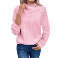 thumbnail image 1 of Smupbvky Womens Cable Knit Sweater Funnel Neck Button Pullover Trendy Winter Casual Cuffes Long Sleeve Thick Tops (L, Pink), 1 of 7