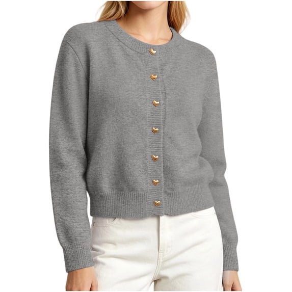Smupbvky Womens Cropped Cardigan Sweater Heart Button down Knitted Tops Winter Cuffed Long Sleeve Trendy Jacket (Free Size, Gray)