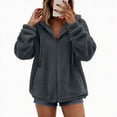 thumbnail image 1 of Smupbvky Womens Fleece Hoodie Full Zip Fuzzy Sherpa Jacket Long Sleeve Oversized Warm Coat with Pockets (3XL, Dark Gray), 1 of 9