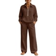 thumbnail image 1 of Smupbvky Womens Half Zip Sweatsuits Collared Long Sleeve Pullover and Wide Leg Pants Casual Fall 2 Piece Workout Set (2XL, Brown-New), 1 of 7