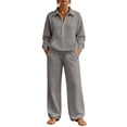 thumbnail image 1 of Smupbvky Womens Half Zip Sweatsuits Collared Long Sleeve Pullover and Wide Leg Pants Casual Fall 2 Piece Workout Set (M, Gray), 1 of 7