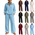 thumbnail image 1 of Smupbvky Womens Half Zip Sweatsuits Collared Long Sleeve Pullover and Wide Leg Pants Casual Fall 2 Piece Workout Set (XL, Sky Blue), 1 of 7
