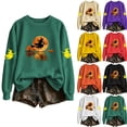thumbnail image 1 of Smupbvky Womens Halloween Print Sweatshirts Fall Witch Graphics Tops Long Sleeve Crew Neck Pullover Holiday Casual (XL, Green), 1 of 5