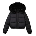 thumbnail image 1 of Smupbvky Womens Puffer Jacket with Faux Fur Hood Cropped Zip Up Warm Winter Coat Long Sleeve Quilted Outerwear (2XL, Black), 1 of 9