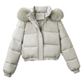 thumbnail image 1 of Smupbvky Womens Puffer Jacket with Faux Fur Hood Cropped Zip Up Warm Winter Coat Long Sleeve Quilted Outerwear (2XL, Gray), 1 of 8