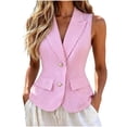 thumbnail image 1 of Smupbvky Womens Striped Vests Notched Lapel 2 Pearl Button up Sleeveless Tops Dressy Casual Waistcoat Slim Fit (2XL, Pink), 1 of 5