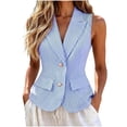 thumbnail image 1 of Smupbvky Womens Striped Vests Notched Lapel 2 Pearl Button up Sleeveless Tops Dressy Casual Waistcoat Slim Fit (XL, Light Blue), 1 of 5