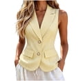 thumbnail image 1 of Smupbvky Womens Striped Vests Notched Lapel 2 Pearl Button up Sleeveless Tops Dressy Casual Waistcoat Slim Fit (XL, Yellow), 1 of 5