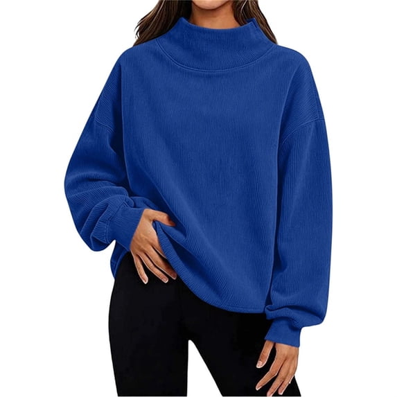 Smupbvky Womens Sweatshirts High Neck Tops Turtleneck Blouse Long Sleeve Pullover Casual Fall Winter Shirts (S, Blue)