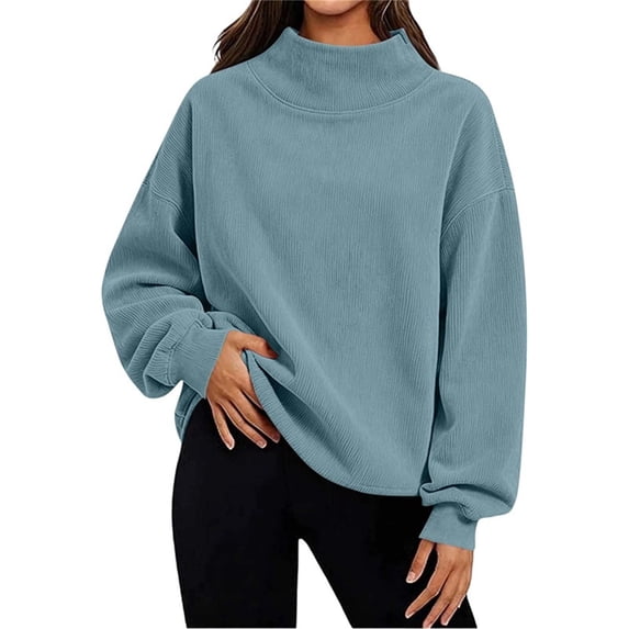Smupbvky Womens Sweatshirts High Neck Tops Turtleneck Blouse Long Sleeve Pullover Casual Fall Winter Shirts (XL, Sky Blue)