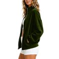 thumbnail image 1 of Smupbvky Womens Velour Zip Up Bomber Coat Stand Collar Long Sleeve Oversized Jacket Fall Winter Casual with Pockets (2XL, Green), 1 of 9