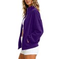 thumbnail image 1 of Smupbvky Womens Velour Zip Up Bomber Coat Stand Collar Long Sleeve Oversized Jacket Fall Winter Casual with Pockets (2XL, Purple), 1 of 8