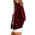 thumbnail image 1 of Smupbvky Womens Velour Zip Up Bomber Coat Stand Collar Long Sleeve Oversized Jacket Fall Winter Casual with Pockets (S, Wine), 1 of 8