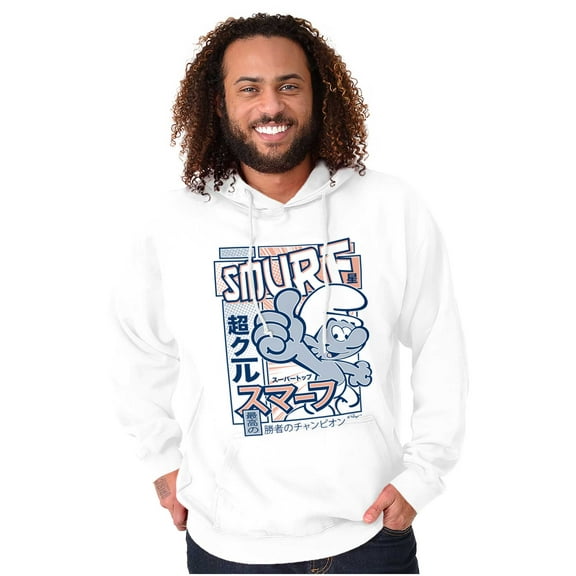 Smurf 80s Cartoon Kanji Cool Manga Unisex Plus Size Hoodie Brisco Brands 4X