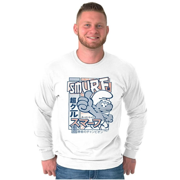 Smurf 80s Cartoon Kanji Cool Manga Unisex Plus Size Long Sleeve Shirt Brisco Brands 2X