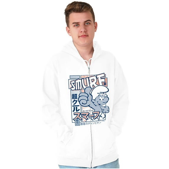 Smurf 80s Cartoon Kanji Cool Manga Unisex Plus Size Zip Hoodie Brisco Brands 4X