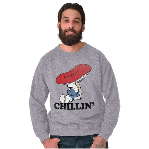 Smurf Mushroom Chillin' Retro Cartoon Sweatshirt for Men or Women Brisco Brands S