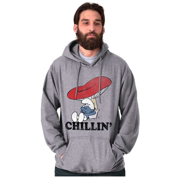 Smurf Mushroom Chillin' Retro Cartoon Unisex Plus Size Hoodie Brisco Brands 3X
