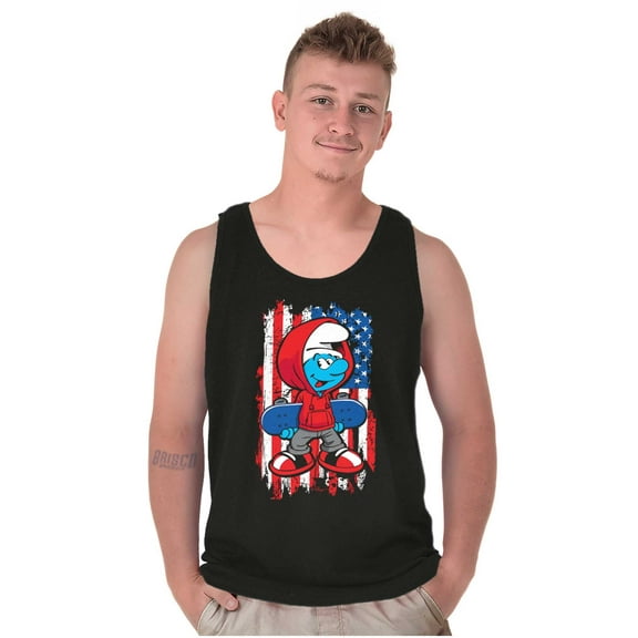 Smurf Skateboarder American Flag Tank Top T Shirts Men Women Brisco Brands S