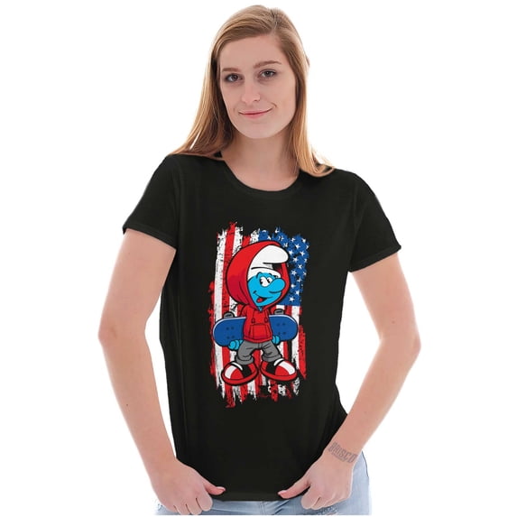 Smurf Skateboarder American Flag Women's Plus Size Shirt Brisco Brands 3X