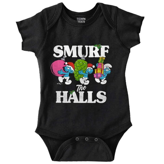 Smurf the Halls Christmas Presents Romper Boys or Girls Infant Baby Brisco Brands 12M