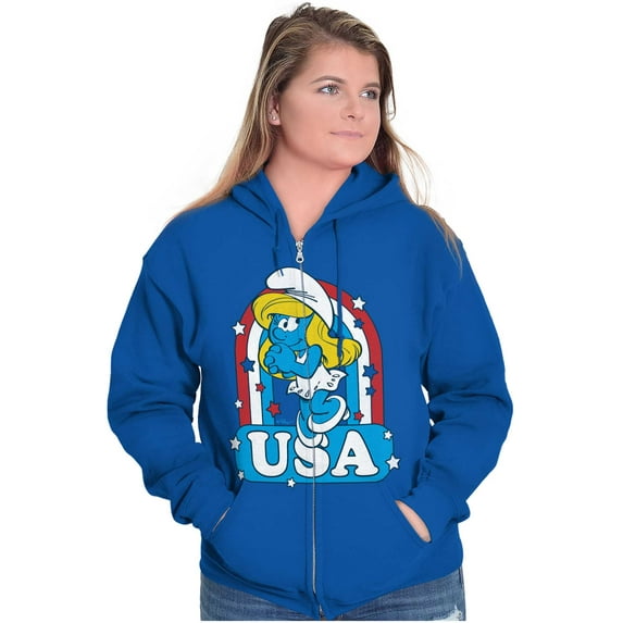 Smurfette Cartoon American Cutie USA Zip Hoodie Sweatshirt Women Brisco Brands M