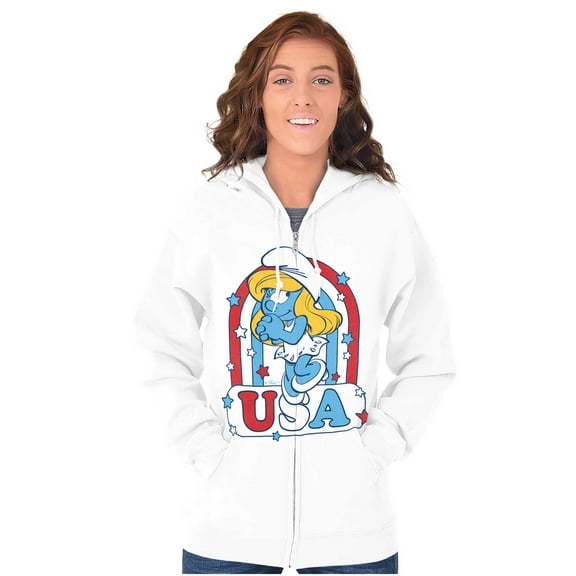 Smurfette Cartoon American Cutie USA Zip Hoodie Sweatshirt Women Brisco Brands M