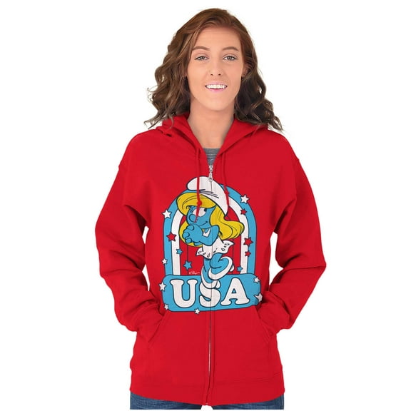 Smurfette Cartoon American Cutie USA Zip Hoodie Sweatshirt Women Brisco Brands M