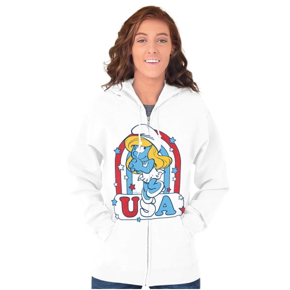 Smurfette Cartoon American Cutie USA Zip Hoodie Sweatshirt Women Brisco Brands S
