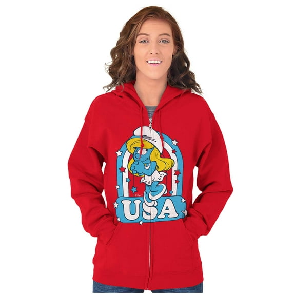 Smurfette Cartoon American Cutie USA Zip Hoodie Sweatshirt Women Brisco Brands X