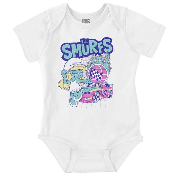 Smurfette Cartoon Flaming Racecar Bodysuit Jumper Girls Infant Baby Brisco Brands NB