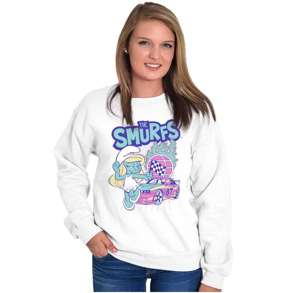 Smurfette Cartoon Flaming Racecar Women Plus Size Crewneck Sweatshirt Brisco Brands 2X
