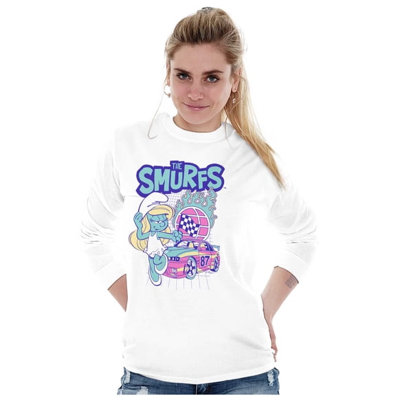 Smurfette Cartoon Flaming Racecar Women's Long Sleeve T Shirt Brisco Brands S