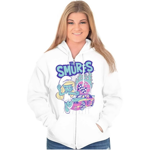 Smurfette Cartoon Flaming Racecar Zip Hoodie Sweatshirt Women Brisco Brands L