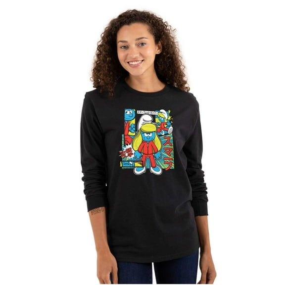 Smurfette Cute Kung Fu Smurf Otaku Women's Long Sleeve T Shirt Brisco Brands S