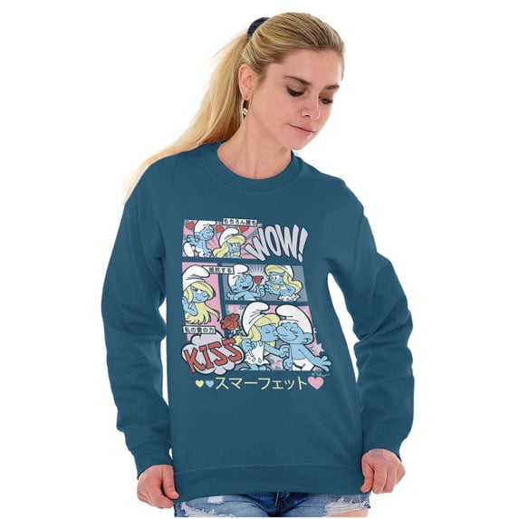 Smurfette Cute Romantic Smurfs Manga Women Crewneck Sweatshirt Brisco Brands 4X