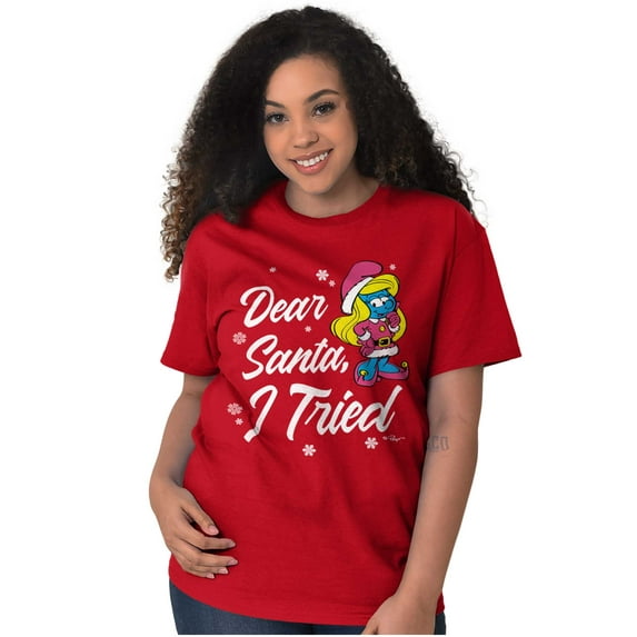 Smurfette Dear Santa Christmas Women Plus Size Graphic Tee Tees Brisco Brands 3X