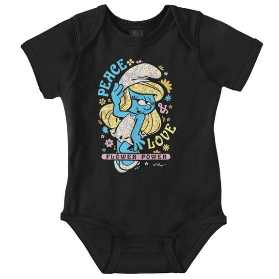 Smurfette Peace Love Flower Power Bodysuit Jumper Girls Infant Baby Brisco Brands NB
